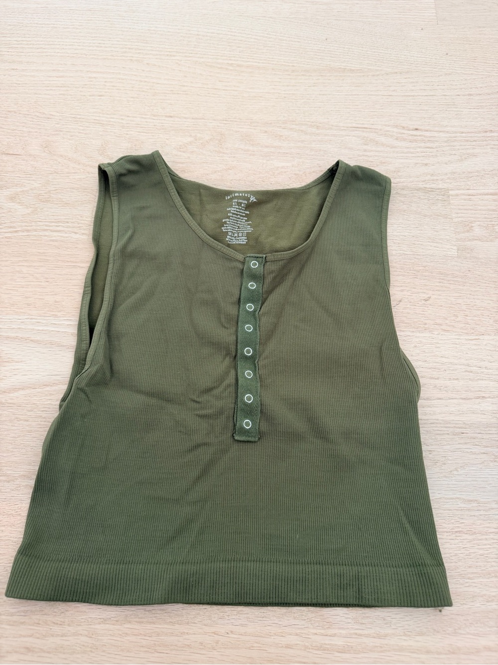 Free People Sleeveless Olive Ribbed Henley Tank Top